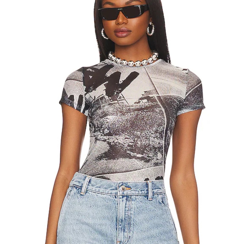 Miaou Black and White Graphic Bodysuit Muscle Tee